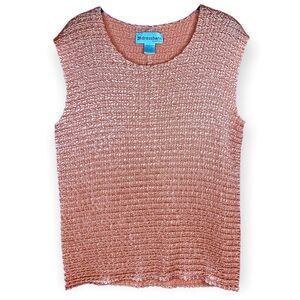 Vintage Dressbarn Plus Size Plisse Crinkle Textured Sleevless Top Pastel Peach